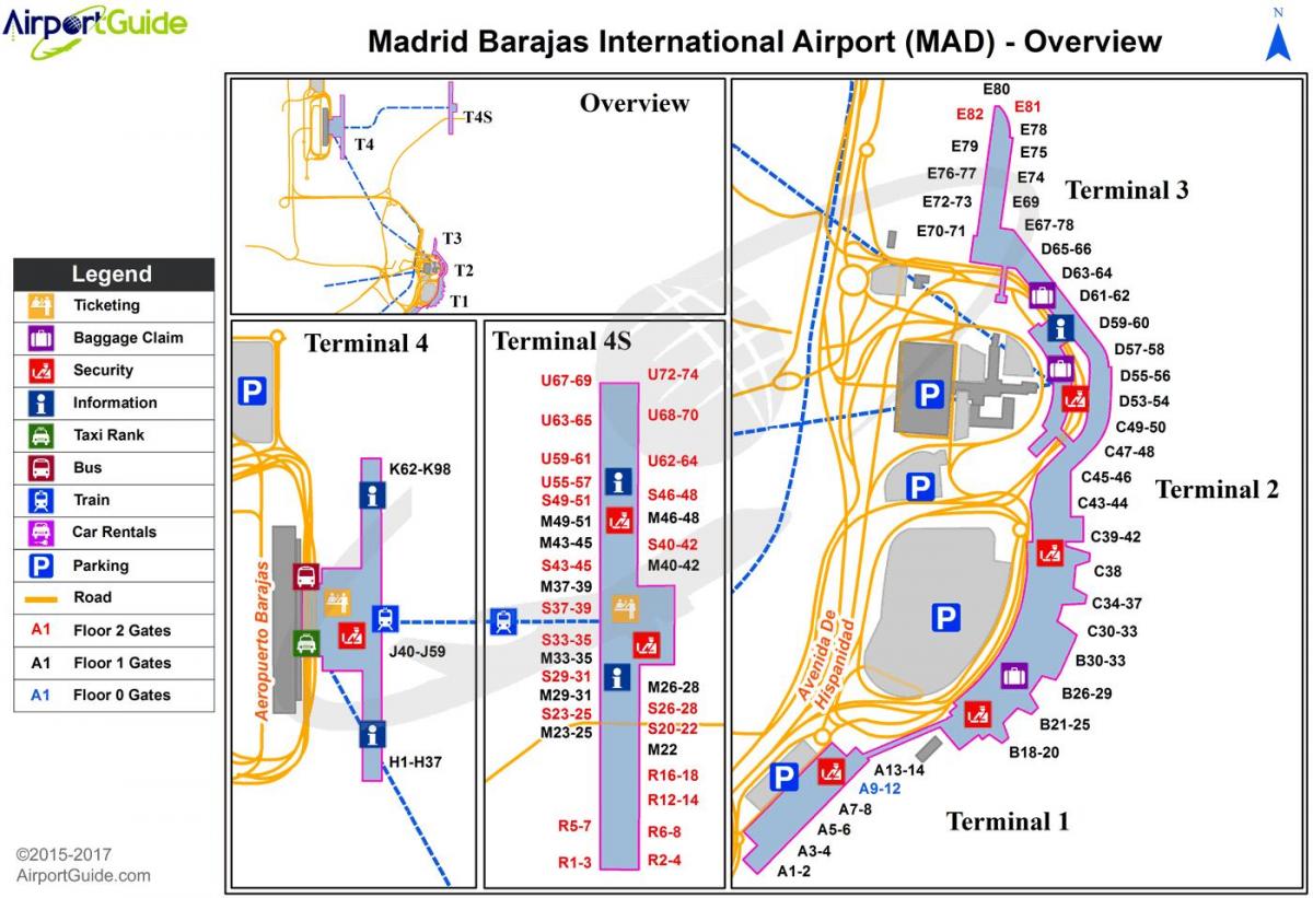 карта на летище Мадрид в Испания 