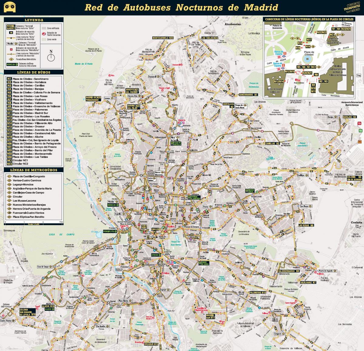 карта на Мадрид нощен автобус 