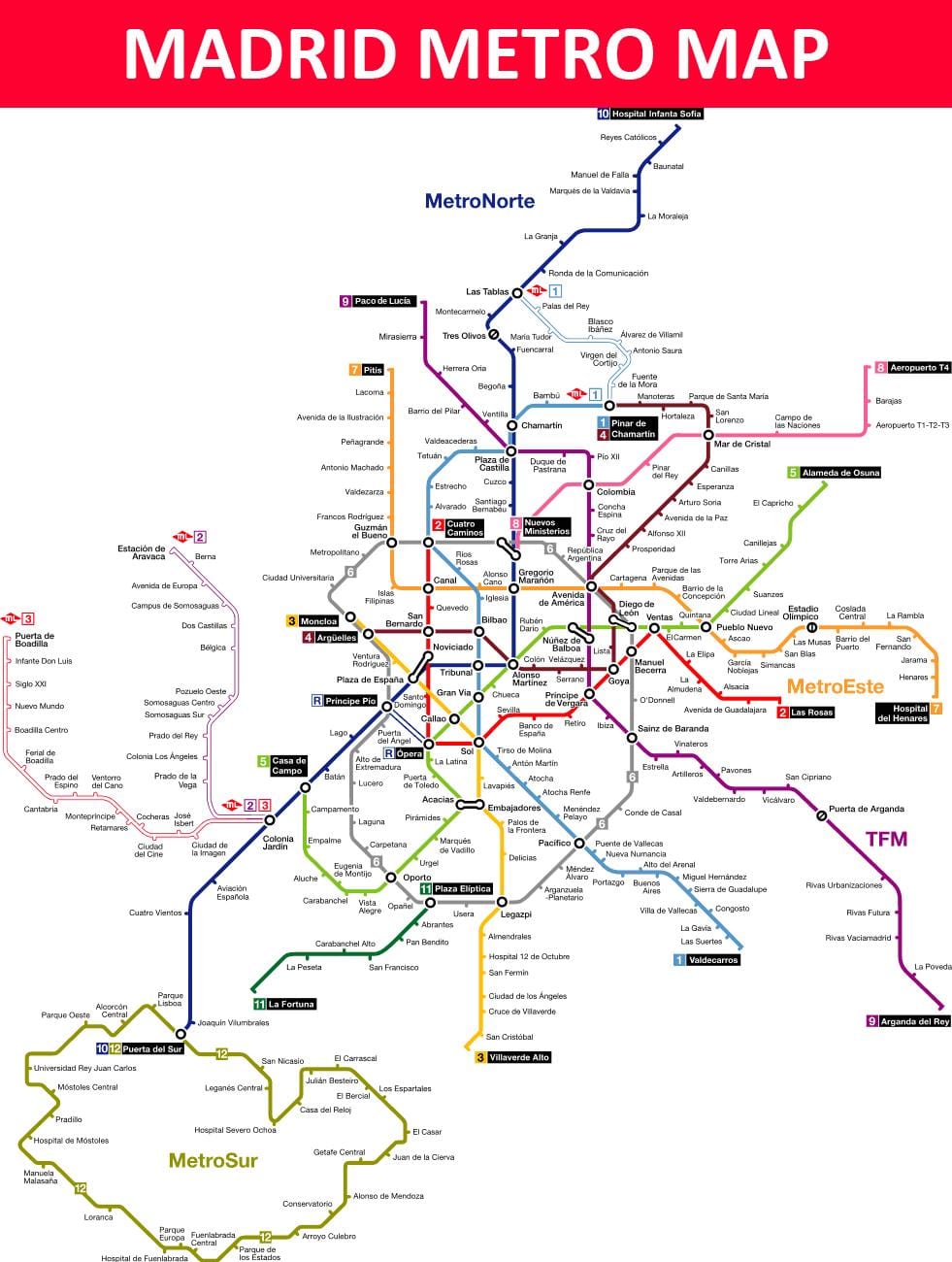 Метрото на Мадрид, Испания карта