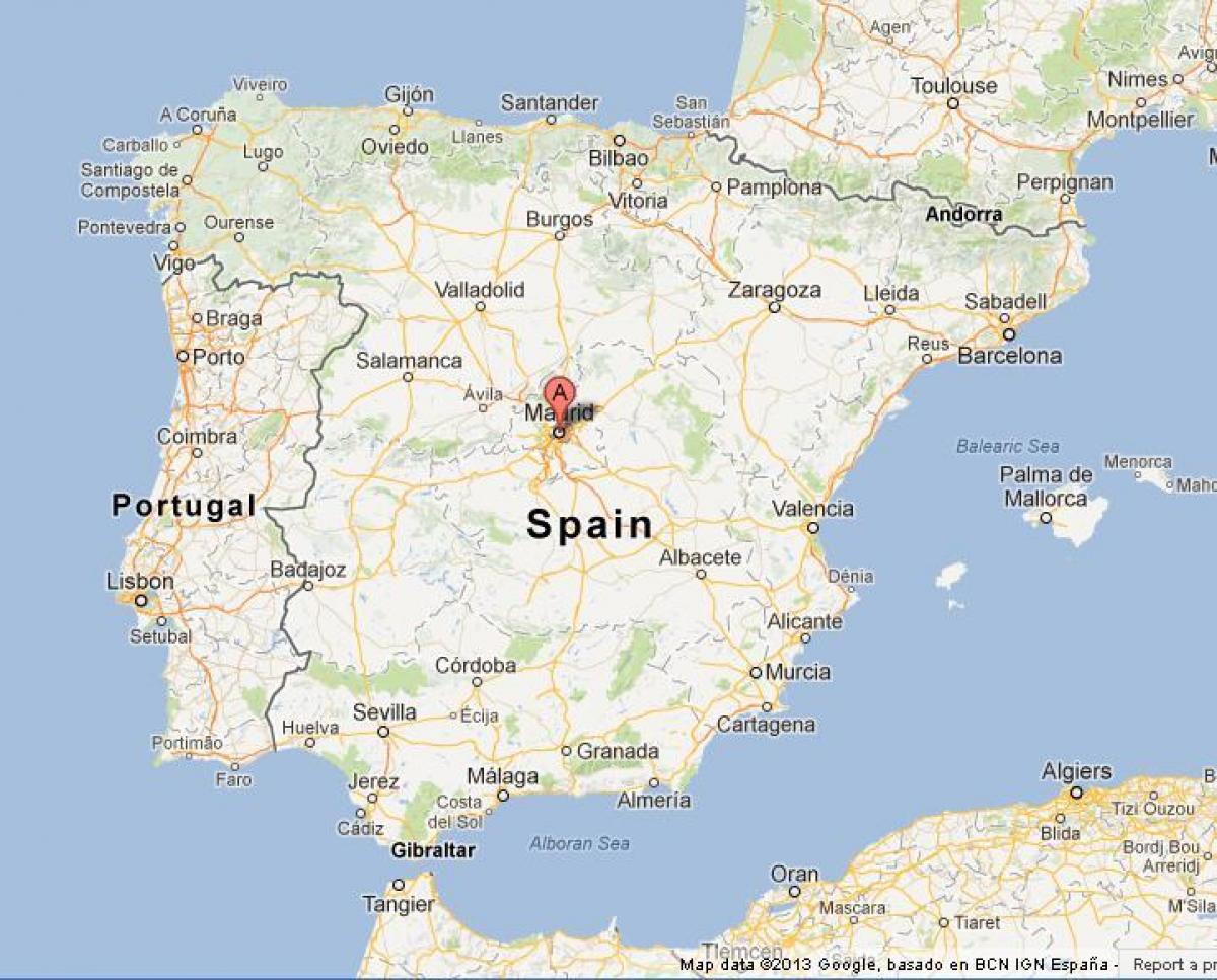 карта на Испания показва Мадрид