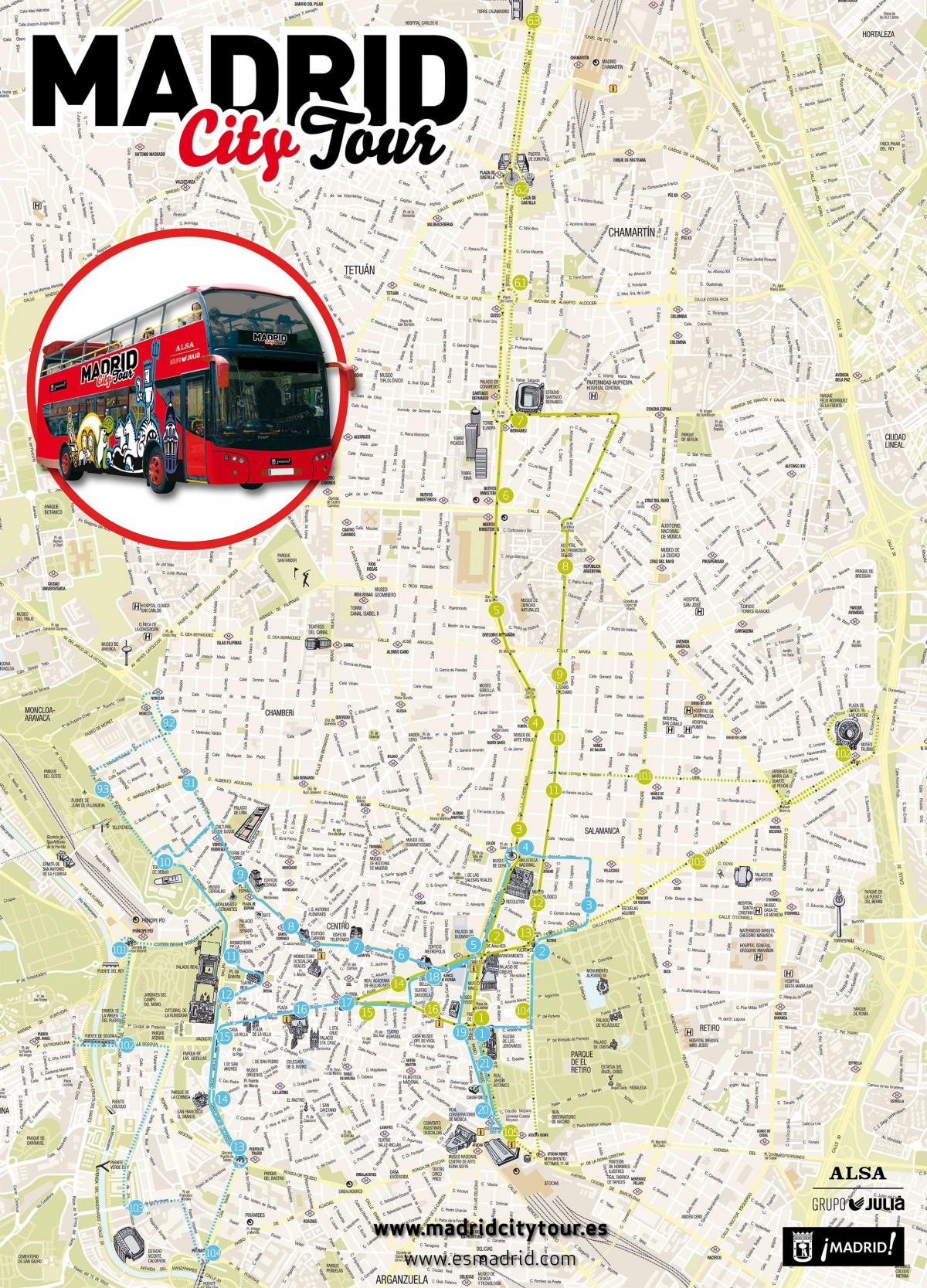 Мадрид автобусна обиколка на картата