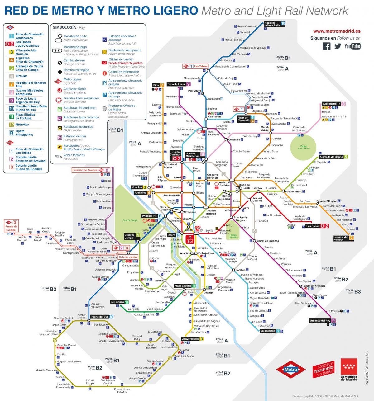 карта на Мадрид с обществен транспорт