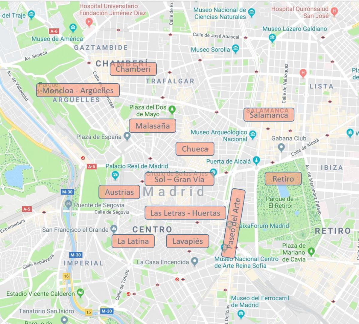 карта на Мадрид Испания квартали