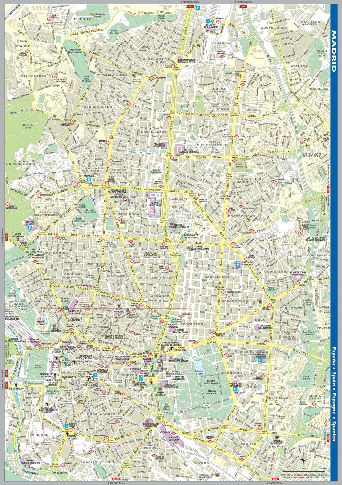 карта на улиците на Мадрид до центъра на града 