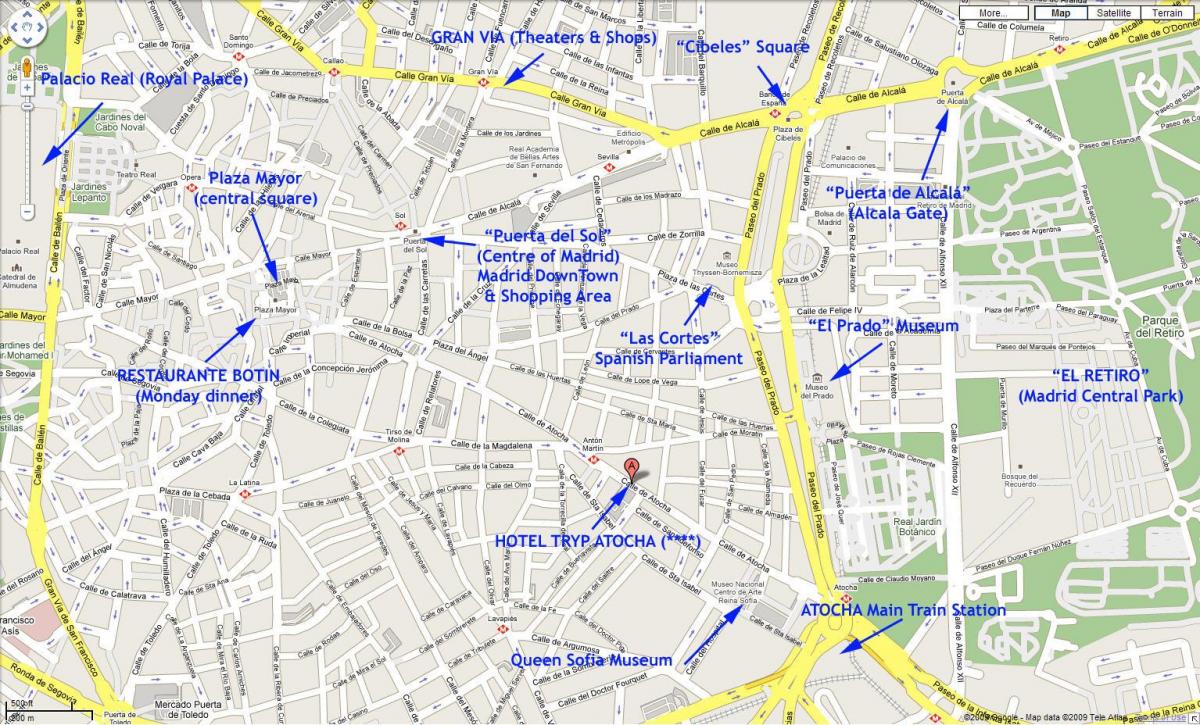 карта на центъра на Мадрид, Испания