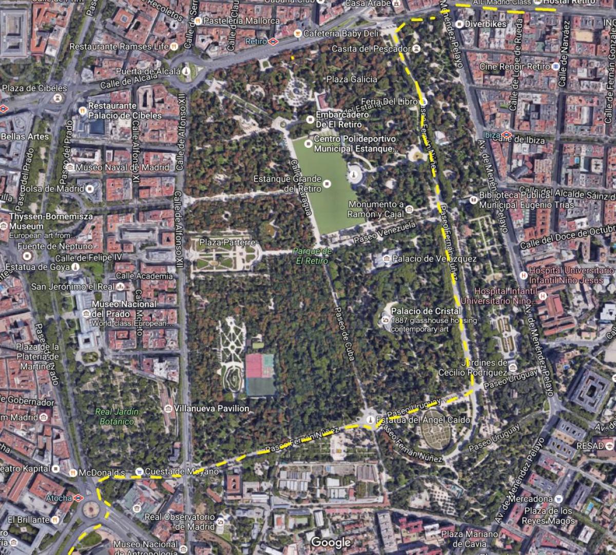 парк Ретиро в Мадрид картата